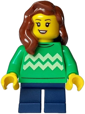 Preowned LEGO® Minifigure – BrickLink Designer Program adp110 Child - Girl, Bright Green Sweater with Bright Light Yellow Zig