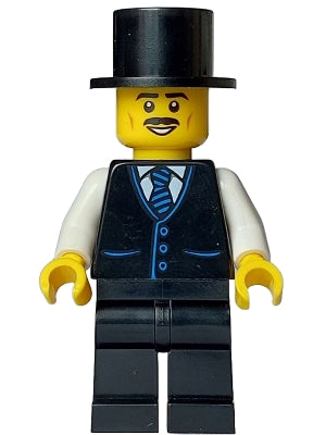Preowned LEGO® Minifigure – BrickLink Designer Program adp112 Tourist - Male, Black Vest with Blue Striped Tie, Black Legs, B