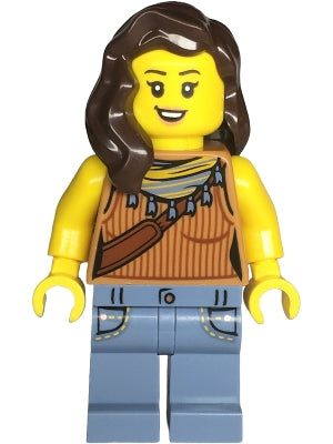 Preowned LEGO® Minifigure – BrickLink Designer Program adp113 Snack Shack Patron - Female, Medium Nougat Tank Top, Sand Blue