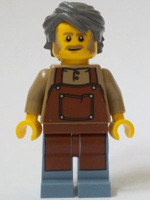 Preowned LEGO® Minifigure – BrickLink Designer Program adp115 General Store Owner - Male, Reddish Brown Apron, Sand Blue Legs