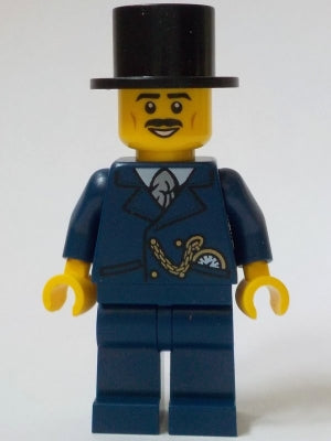 Preowned LEGO® Minifigure – BrickLink Designer Program adp117 General Store Customer - Male, Dark Blue Suit, Black Top Hat, B