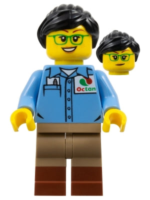 Preowned LEGO® Minifigure – BrickLink Designer Program adp123 Train Worker - Female, Medium Blue Octan Shirt, Dark Tan Legs w
