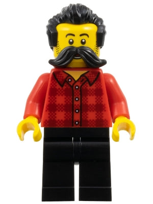 Preowned LEGO® Minifigure – BrickLink Designer Program adp124 Train Worker - Red Plaid Flannel Shirt, Black Legs, Moustache,
