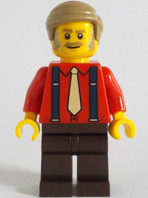 Preowned LEGO® Minifigure – BrickLink Designer Program adp133 Passenger - Male, Red Shirt with Tan Tie, Dark Brown Legs, Dark