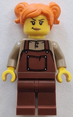 Preowned LEGO® Minifigure – BrickLink Designer Program adp137 Train Engineer - Female, Reddish Brown Overalls, Orange Hair wi