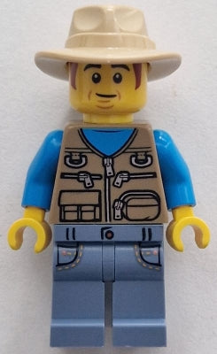 Preowned LEGO® Minifigure – BrickLink Designer Program adp139 Passenger - Male, Dark Tan Vest over Dark Azure Shirt, Sand Blu