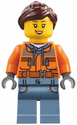 Preowned LEGO® Minifigure – BrickLink Designer Program adp150 (Harbormaster's Office Attendant - Orange Safety Jacket, Sand B