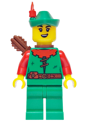 Preowned LEGO® Minifigure – BrickLink Designer Program adp175 (Forest Stronghold Forestwoman - Red, Green Hat, Red Feather, Q