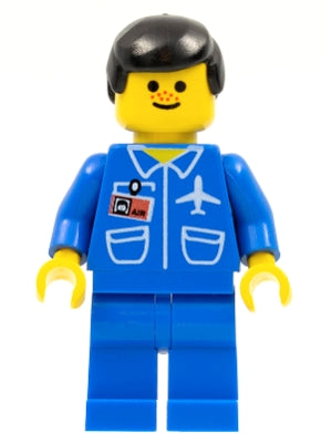 Preowned LEGO® Minifigure – Town air009 Airport Blue Blue Legs Black Male Hair