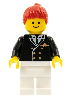 Preowned LEGO® Minifigure – Town air015 Airport Pilot White Legs Red Ponytail Hair