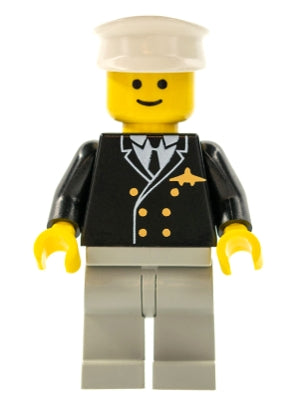 Preowned LEGO® Minifigure – Town air019 Airport Pilot Light Bluish Gray Legs White Hat