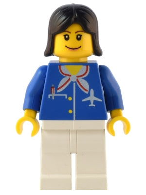 Preowned LEGO® Minifigure – Town air021 Airport Blue w/Scarf Black Female Hair Wide Smile a