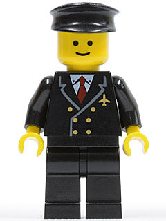 Preowned LEGO® Minifigure – Town air024 Airport Pilot w/Red Tie and 6 Buttons Black Legs Bl