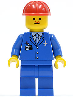 Preowned LEGO® Minifigure – Town air027 Airport Blue 3 Button Jacket & Tie Red Construction