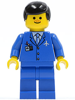 Preowned LEGO® Minifigure – Town air028 Airport Blue 3 Button Jacket & Tie Black Male Hair