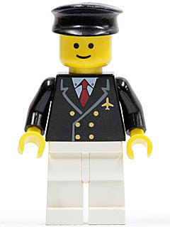 Preowned LEGO® Minifigure – Town air029 Airport Pilot w/Red Tie and 6 Buttons White Legs Bl