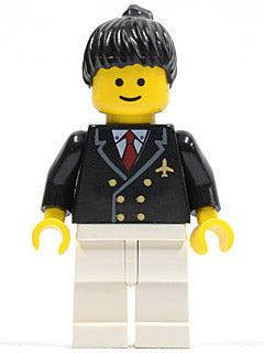 Preowned LEGO® Minifigure – Town air030 Airport Pilot w/Red Tie and 6 Buttons White Legs Bl