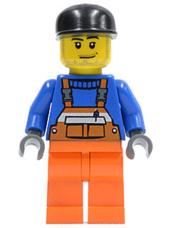 Preowned LEGO® Minifigure – Town air033 Overalls w/Safety Stripe Orange Orange Legs Black C