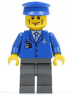 Preowned LEGO® Minifigure – Town air039 Airport Blue 3 Button Jacket & Tie Blue Hat Dark Bl