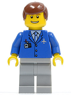 Preowned LEGO® Minifigure – Town air045 Airport Blue 3 Button Jacket & Tie Light Bluish Gra