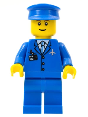 Preowned LEGO® Minifigure – Town air046b Airport Blue 3 Button Jacket and Tie Blue Hat Blue