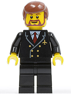 Preowned LEGO® Minifigure – Town air048 Airport Pilot w/Red Tie and 6 Buttons Black Legs Re