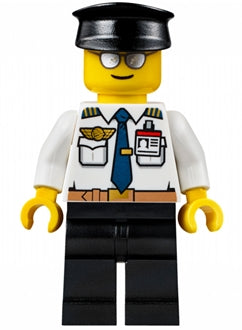 Preowned LEGO® Minifigure – Town air049 Airport Pilot White Shirt w/Dark Blue Tie Belt and