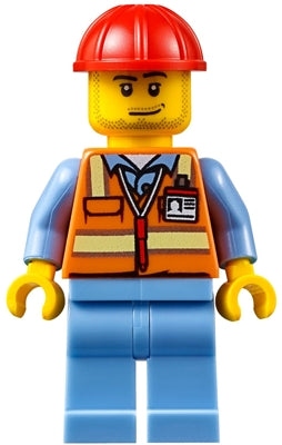 Preowned LEGO® Minifigure – Town air050 Orange Safety Vest w/Reflective Stripes Medium Blue