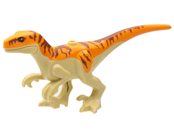 LEGO® atrocira01 Dinosaur Atrociraptor with Orange Back, Reddish Brown Stripes, and Bright Light Orange Eyes