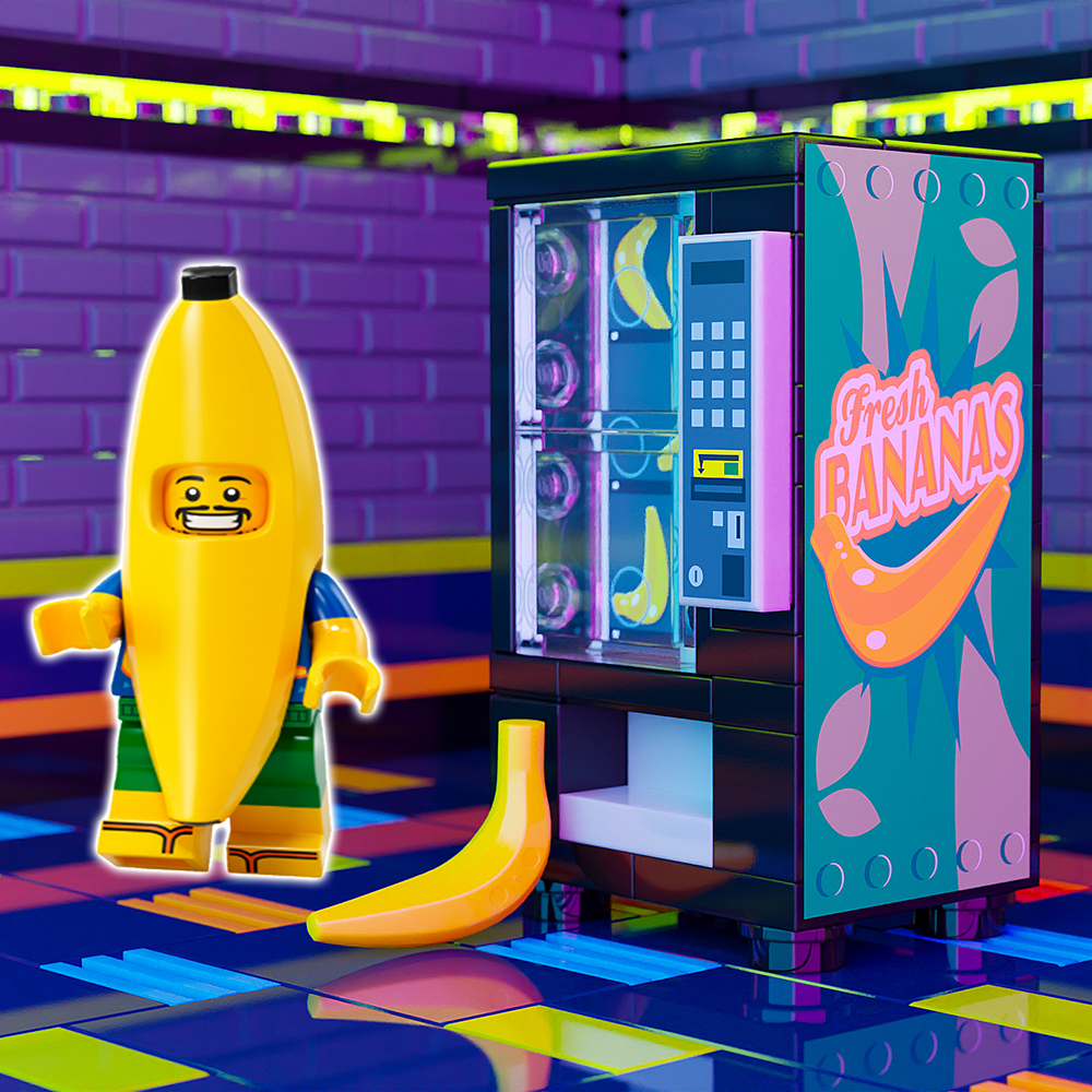 Brickshow Shop Fresh Bananas w/ Banana Guy Minifigure - B3 Customs Fruit Vending Machine made using LEGO parts Building Kit