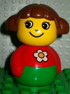 Preowned LEGO® Minifigure – Primo baby013 Primo Figure Girl w/Green Base Red Top w/Daisy Pa