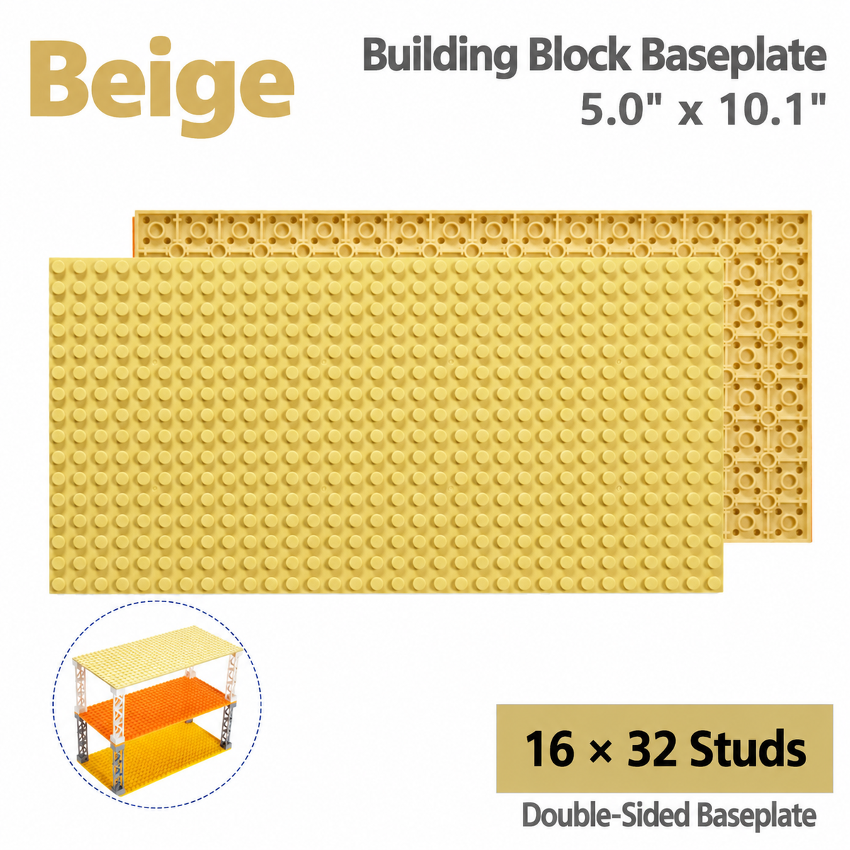 Generic Brick Compatible 32x16 Stackable Plate – 5" x 10" | Studs on Top, Tubes on Underside | 9 Colors Available