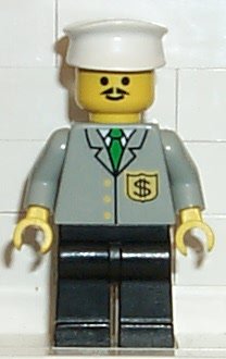 Preowned LEGO® Minifigure – Town bnk002 Bank Black Legs White Hat Moustache