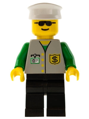 Preowned LEGO® Minifigure – Town bnk003 Bank Black Legs White Hat Sunglasses