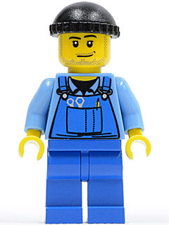 Preowned LEGO® Minifigure – Town boat011 Overalls w/Tools in Pocket Blue Black Knit Cap Smi