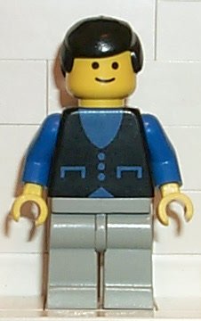 Preowned LEGO® Minifigure – Town but003 Shirt w/3 Buttons Blue Light Gray Legs Black Male H