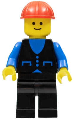 Preowned LEGO® Minifigure – Town but010 Shirt w/3 Buttons Blue Black Legs Red Construction