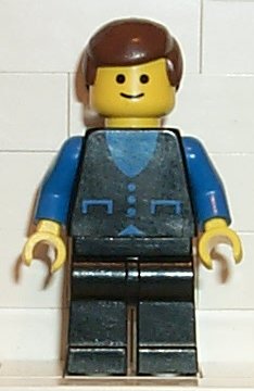 Preowned LEGO® Minifigure – Town but013 Shirt w/3 Buttons Blue Black Legs Brown Male Hair