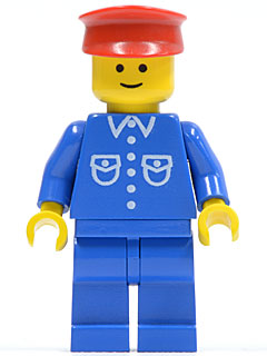 Preowned LEGO® Minifigure – Town but020 Shirt w/6 Buttons Blue Blue Legs Red Hat