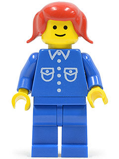 Preowned LEGO® Minifigure – Town but024 Shirt w/6 Buttons Blue Blue Legs Red Pigtails Hair