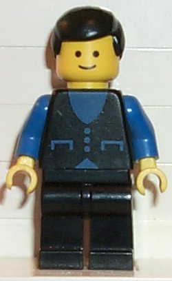 Preowned LEGO® Minifigure – Town but025 Shirt w/3 Buttons Blue Black Legs Black Male Hair