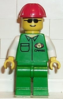 Preowned LEGO® Minifigure – Town car002 Cargo Green Shirt Green Legs Red Construction Helme