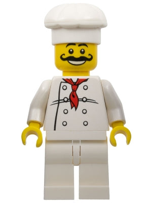 Preowned LEGO® Minifigure – Town chef009 Chef White Torso w/8 Buttons White Legs Long Curly
