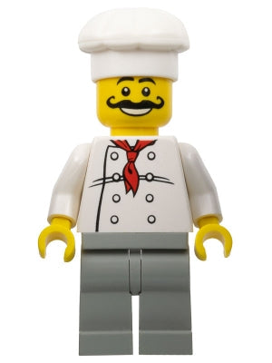 Preowned LEGO® Minifigure – Town chef010 Chef White Torso w/8 Buttons Light Gray Legs Long