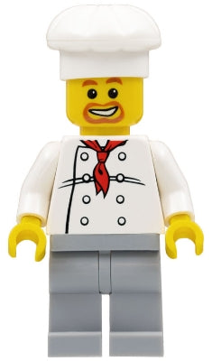 Preowned LEGO® Minifigure – Town chef016 Chef White Torso w/8 Buttons Light Bluish Gray Leg