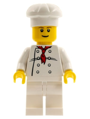 Preowned LEGO® Minifigure – Town chef017b Chef White Torso w/8 Buttons White Legs Reddish B