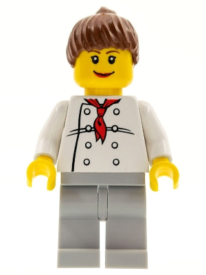 Preowned LEGO® Minifigure – Town chef019 Chef White Torso w/8 Buttons Light Bluish Gray Leg