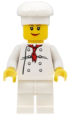 Preowned LEGO® Minifigure – Town chef020 Chef White Torso w/8 Buttons White Legs Female