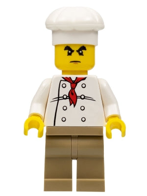 Preowned LEGO® Minifigure – Town chef022 Chef White Torso w/8 Buttons Dark Tan Legs Bushy E