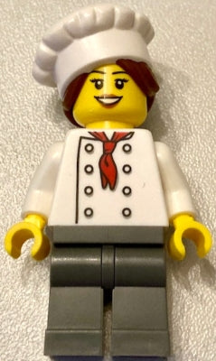 Preowned LEGO® Minifigure – Town chef028 Chef White Torso w/8 Buttons Dark Bluish Gray Legs